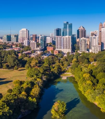 Skyline of downtown Atlanta during hot summer months.