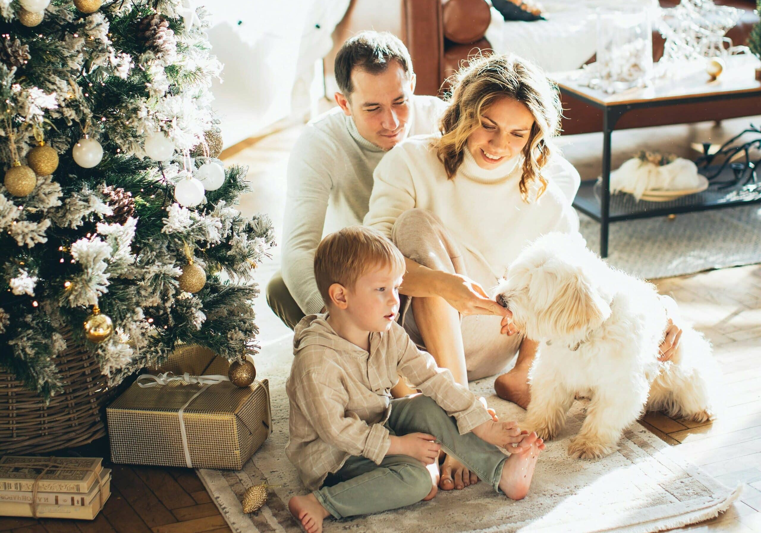 family with dog in holiday home